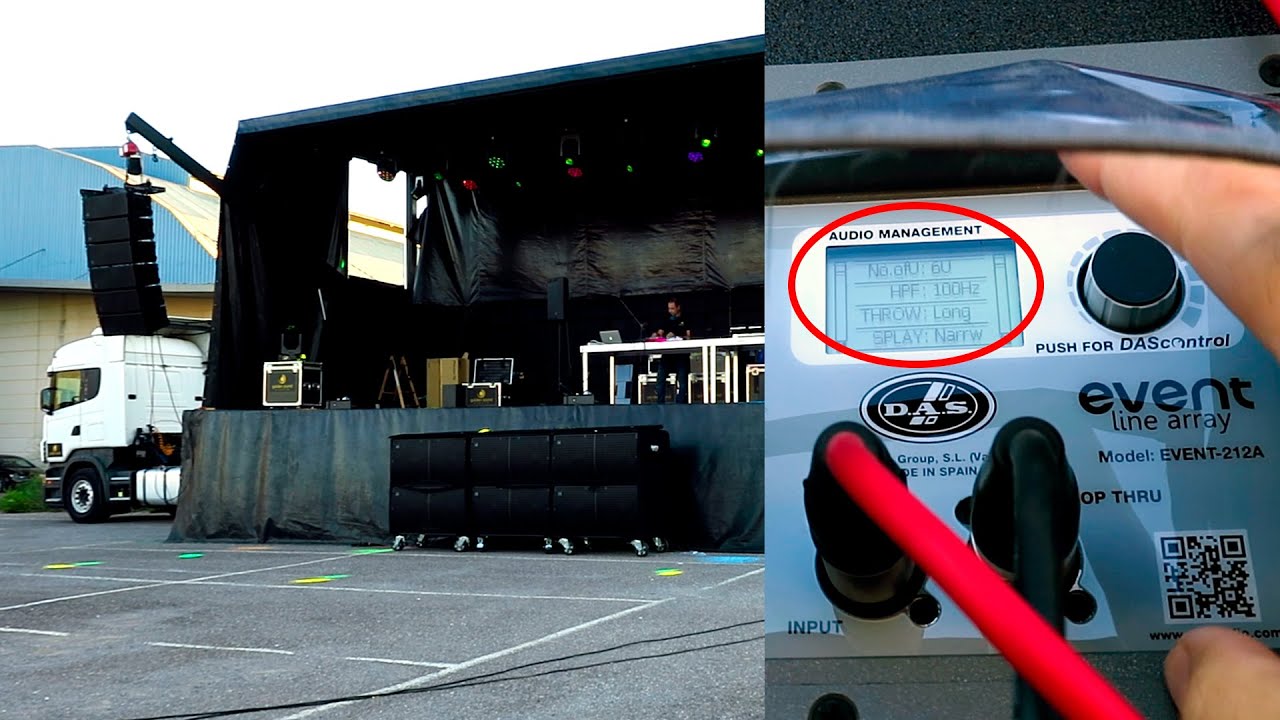 LINE ARRAY DE TRES VÍAS DAS EVENT 212A - INTERFAZ DASCONTROL: NUMBER OF UNITS, THROW & SPLAY SETUP