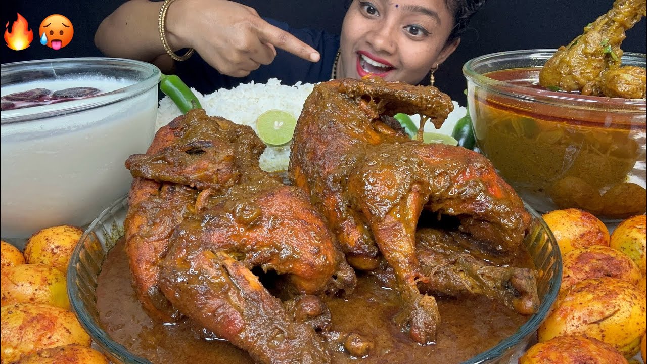 2 BIG WHOLE CHICKEN, MASALA EGG, BIHARI STYLE CHICKEN CURRY, VEGETABLE RAITA WITH RICE 😋🔥BIG BITES🌶️