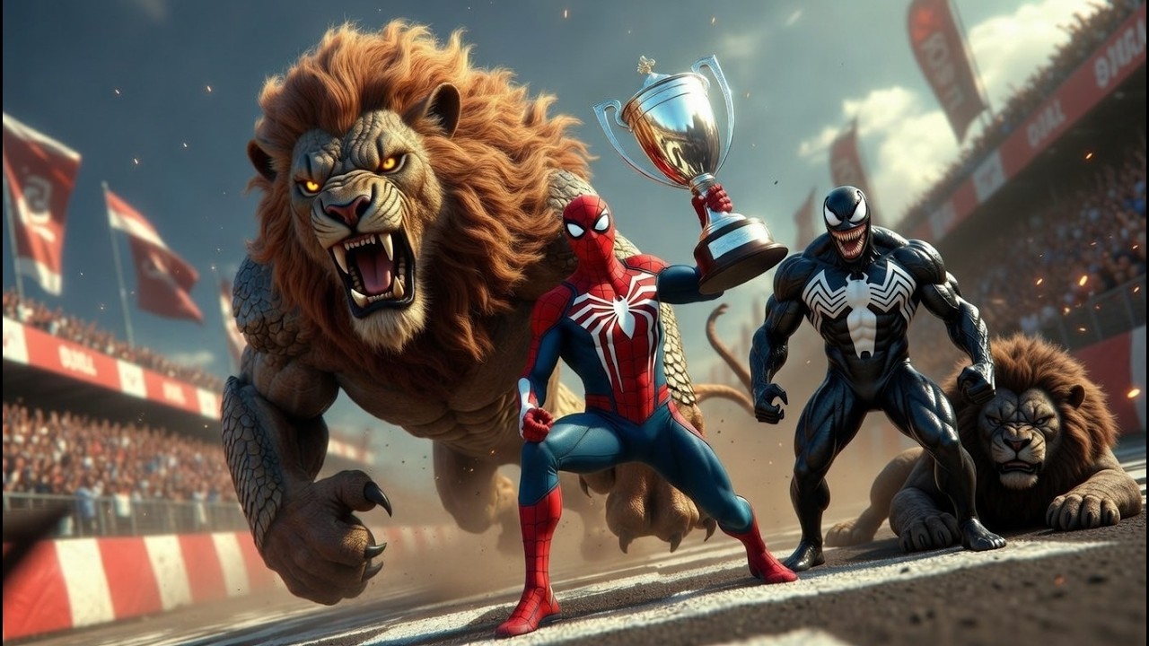 🦁🕷️ SPIDERMAN Wins the lion Racing Championship – Epic Racing Challenge