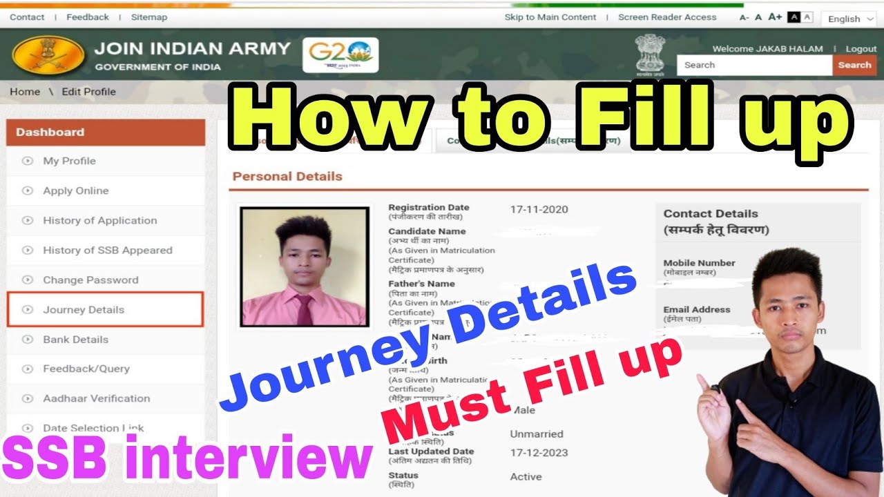 SSB interview Journey Details Fill up Process, Journey details fill up kaise kare, SSB interview.