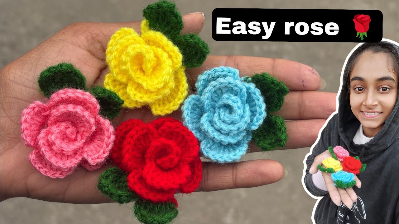 Easy 3-D rose 🌹/crochet flower for biggners 😍/crochet hair accessories ❤️