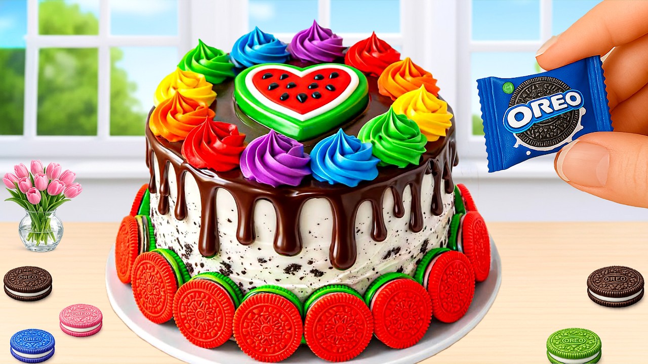 Mini Rainbow Oreo Chocolate Cake 🍪🌈 Satisfying Chocolate Drip Decorating | Tiny Cakes World