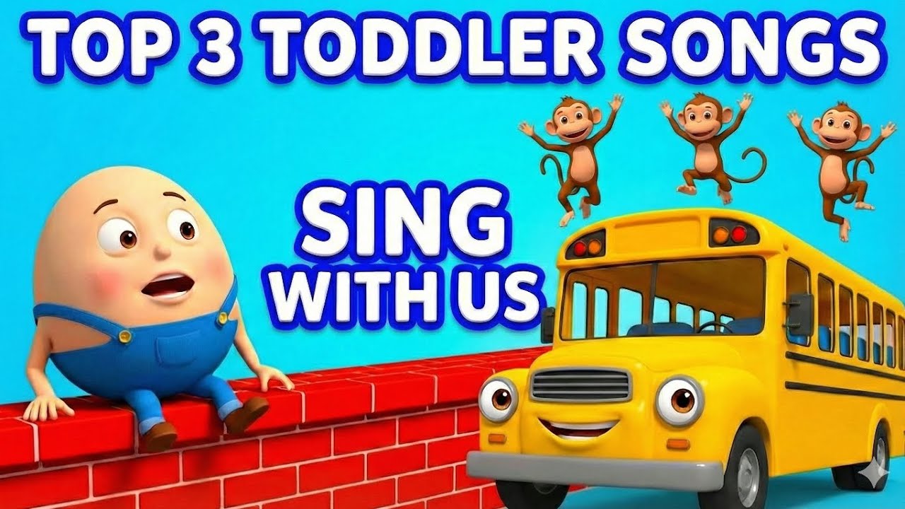 Humpty Dumpty + Wheels on the Bus + 10 Little Monkeys🐵Top 3 Nursery Rhymes and Songs Low Stimulation
