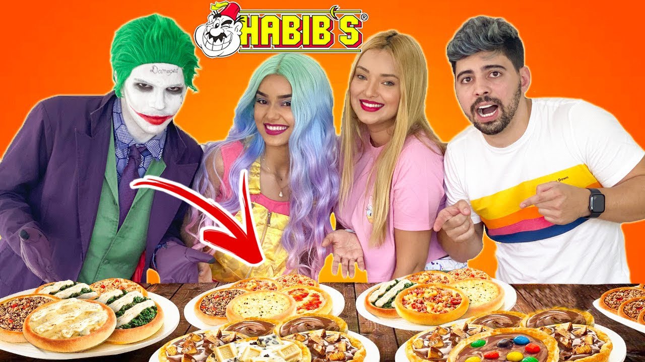 QUEM COMER MAIS ESFIHA DO HABIBS GANHA VS CORINGA E PRIMA DA ARLEQUINA!! (DESAFIO DO HABIBS)