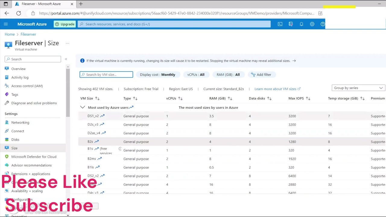 Scaling up or down your Azure VM
