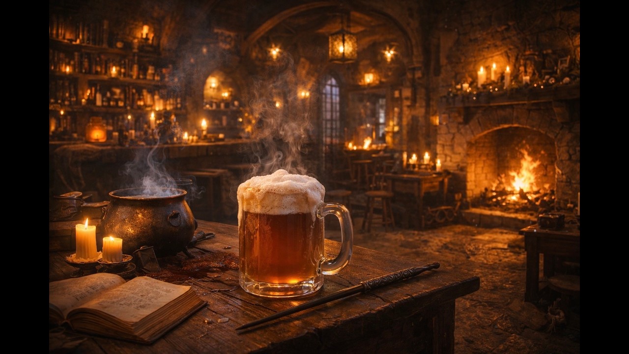 Cozy Wizard Tavern Fireplace 🍺 Medieval Pub Ambience for Relaxing, Study & Sleep (4K)