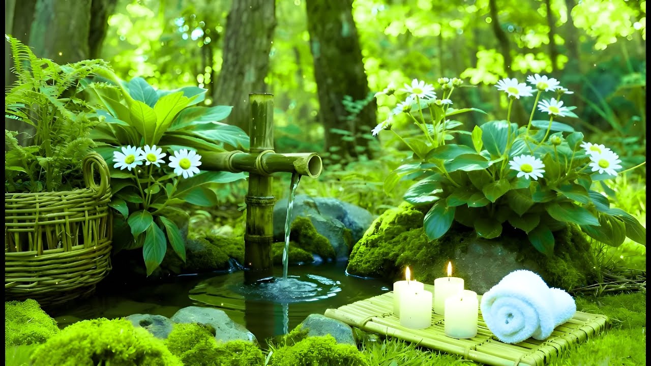 Relaxing Piano Music + Bamboo Water 🌿 Calming Music for Inner Peace & Zen