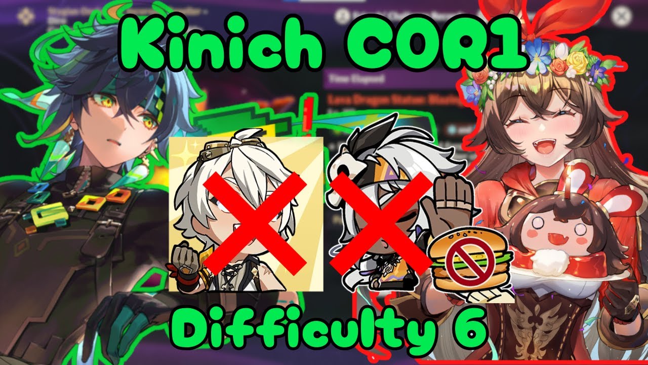 [5.7 Stygian Onslaught] Kinich C0 + Amber vs Lava Dragon Dire Difficulty 6 | Genshin Impact