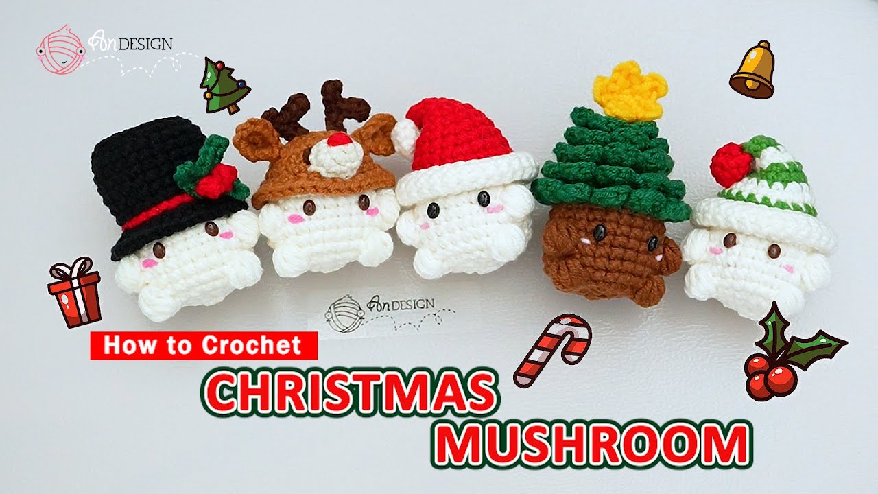 4 милые идеи для вязания рождественских грибов крючком 🍄🎄 | Мастер-классы по созданию Санта-Клаус...