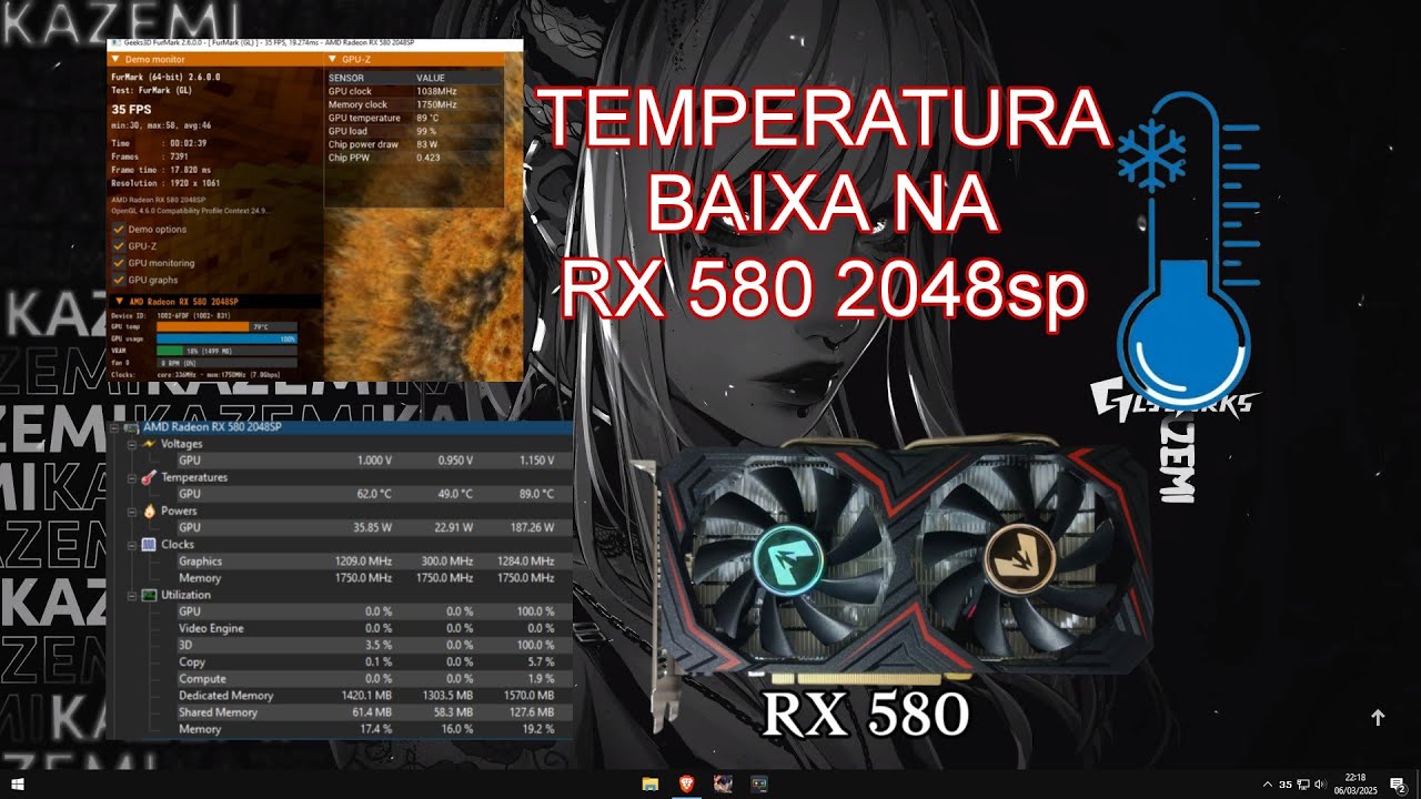 COMO DIMINUIR TEMPERATURA E GANHAR MAIS DESEMPENHO NA RX 580 2048SP UNDERVOLT + CURVA DE FAN