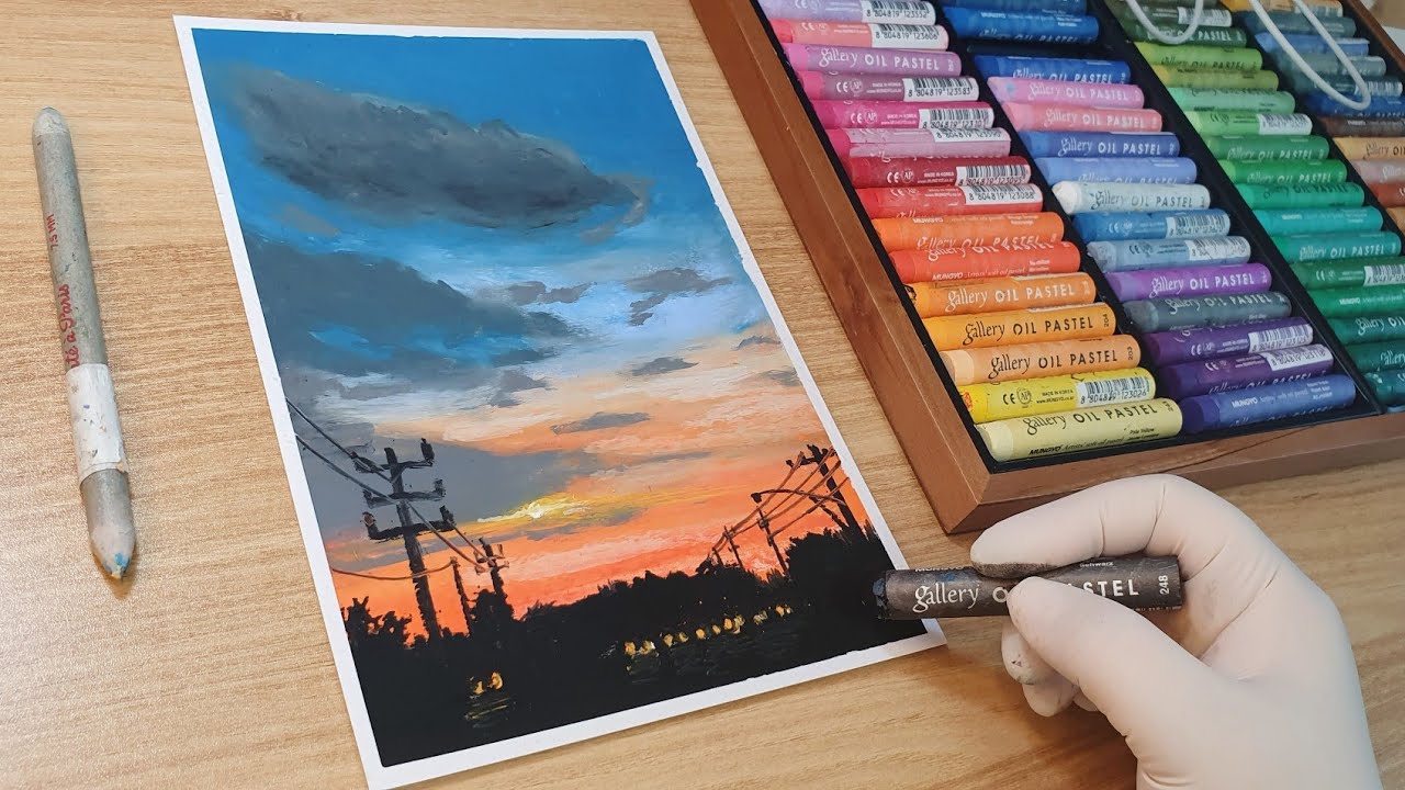 오일파스텔로 노을지는 풍경 그리기, 오일파스텔화,oil pastel landscape