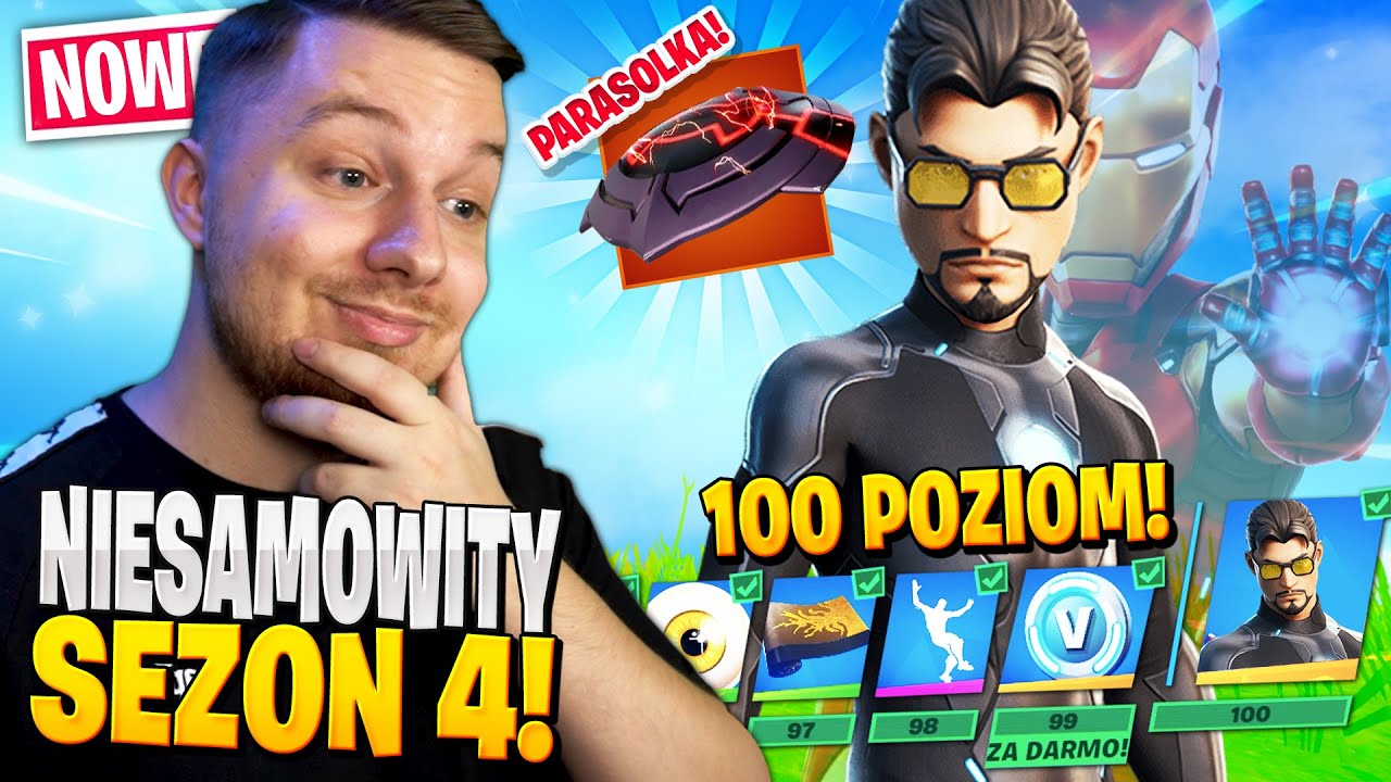 NIESAMOWITY SEZON 4 i 100 STOPNI karnetu w Fortnite ... (mam PARASOLKĘ!)