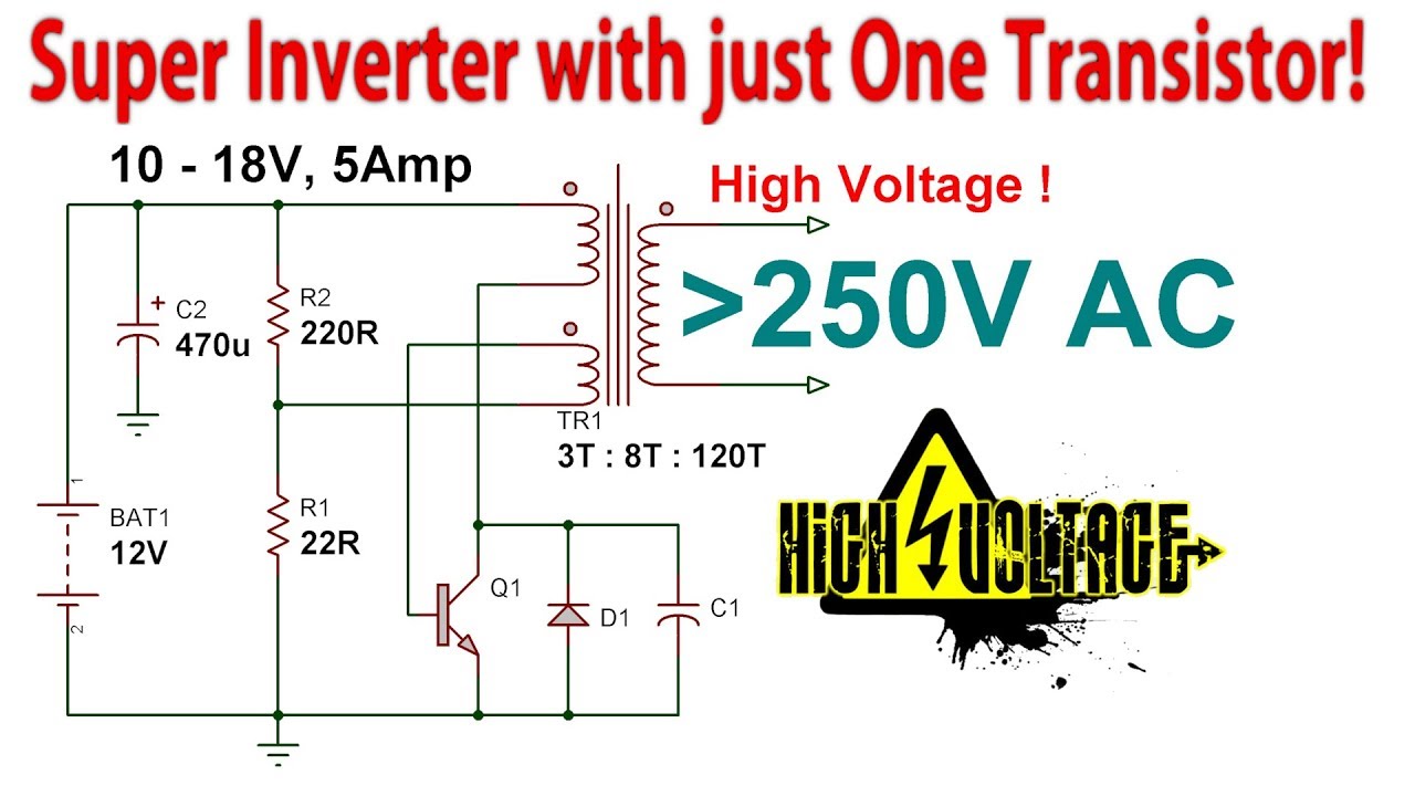 Simple Inverter Circuit with just One Transistor (Self Oscillating Flyback Driver)