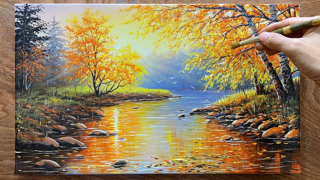 Draw a morning landscape / Acrylic landscape painting / Art paintings / A Lu Art.
