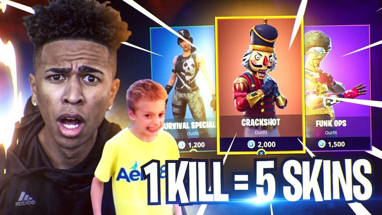 1 KILL = 5 FREE SKINS FOR RANDOM *CRAZY* 9 YEAR OLD KID! Fortnite Battle Royale