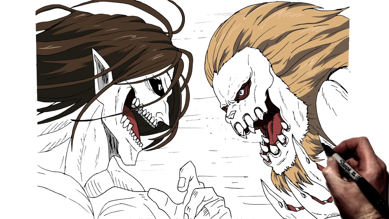 How To Draw The Attack Titan vs The Jaw Titan | Step By Step | Attack On Titan