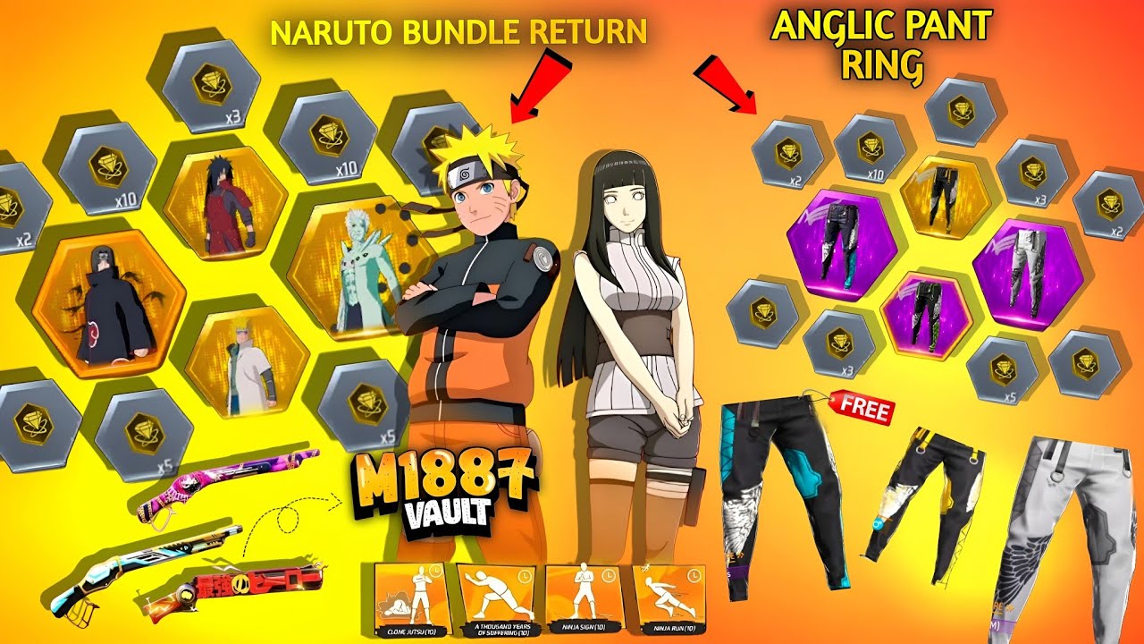 Naruto Return💥 Naruto bundle Event Free Fire😲🎉| Anglic Pant,M1887| free fire new event| ff new event