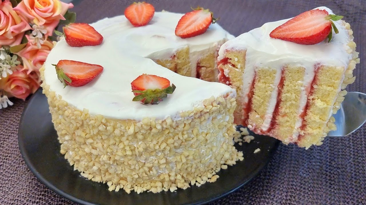Πρωτότυπο, αγαπημένο Κεικ💯 Τούρτα φράουλα 🍓 εύκολη συνταγή!!👌Cake dessert