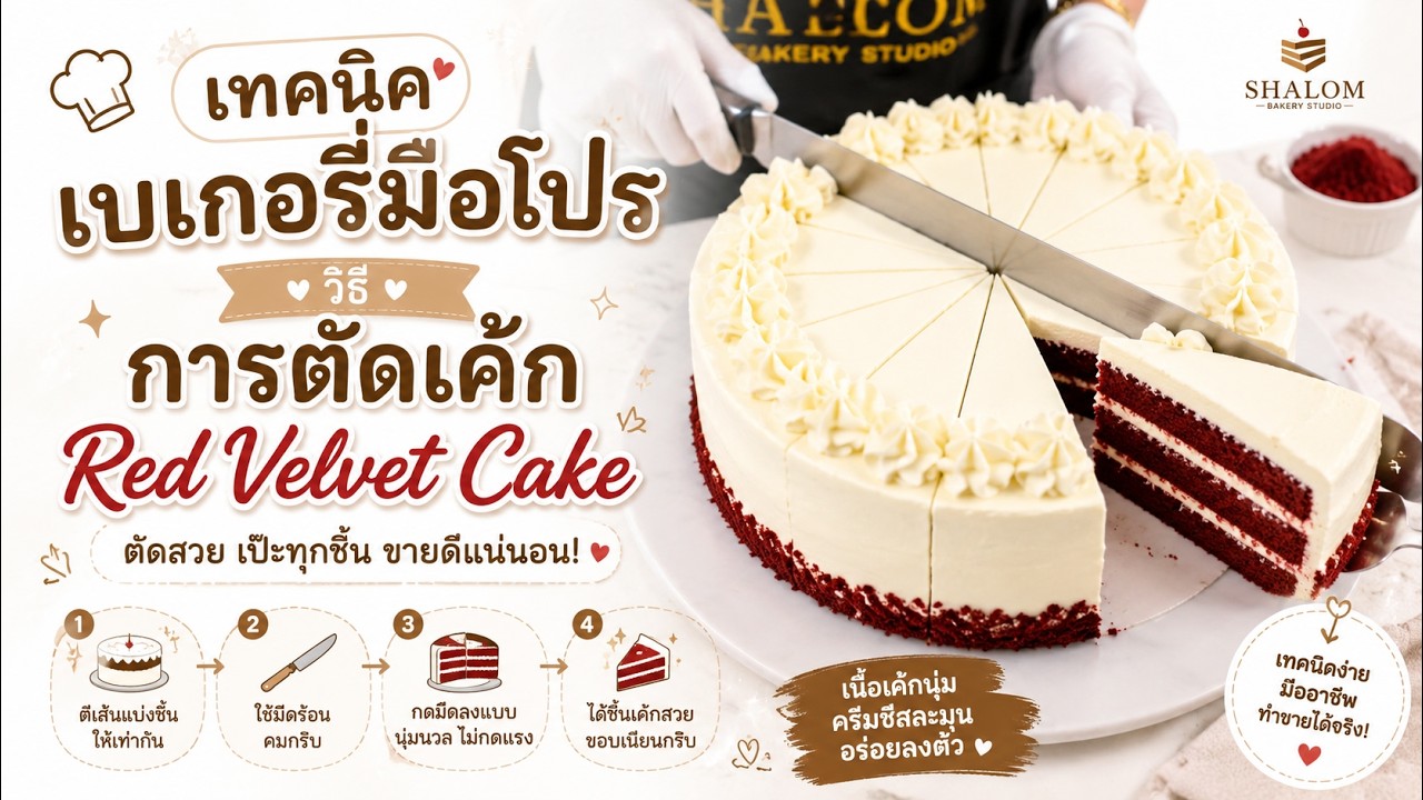 Ep : 19 วิธีการ ตัดเค้ก  “ Red velvet Cake”   | เทคนิคการทำเบเกอรี่ “ที่คุณต้องรู้