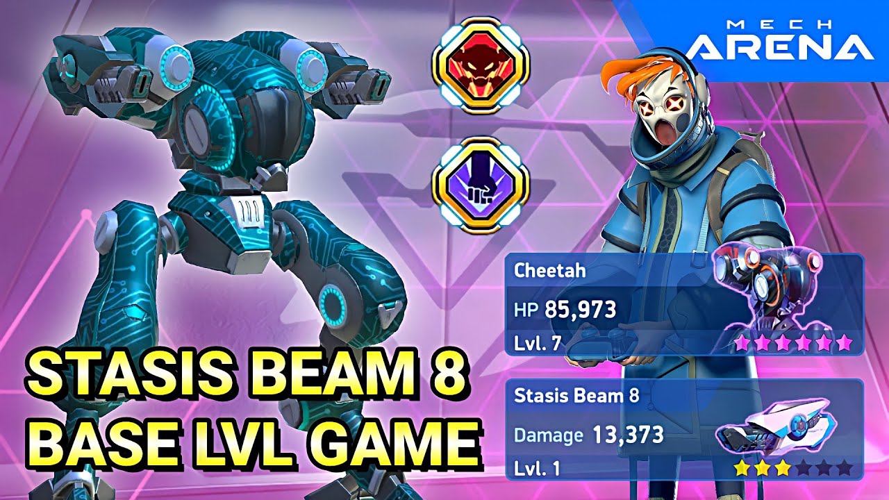 Cheetah with Stasis Beam 8 - Base LVL Gameplay - Mech Arena