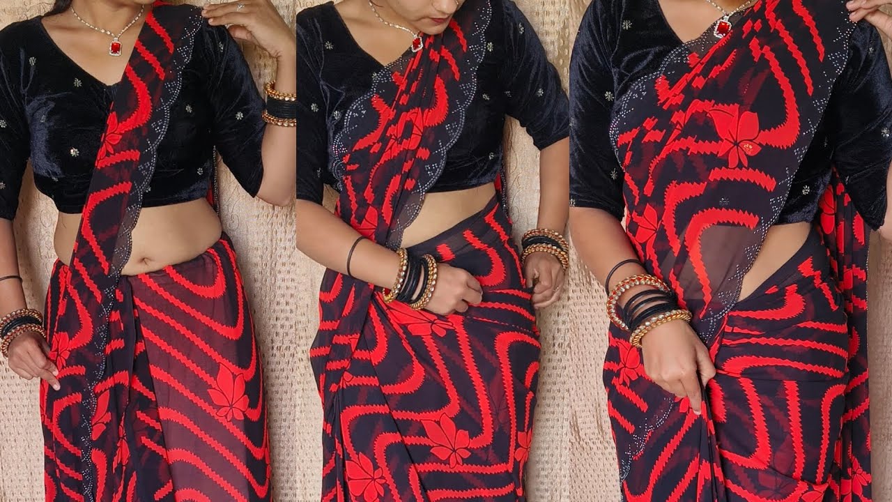 Georgette silk saree draping in very easy steps | saree draping tips & tricks with perfect pleats