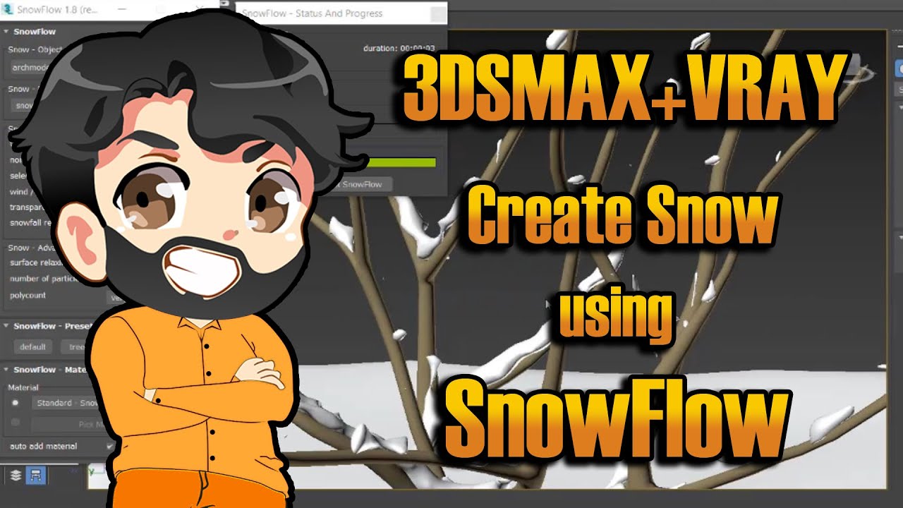 3ds max tutorial: VRAY SIMULATIN SNOW USING  SNOWFLOW