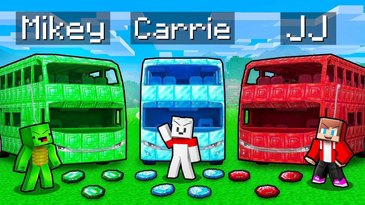 JJ vs Mikey vs Carrie: TREASURE BUS BATTLE in Minecraft - Maizen