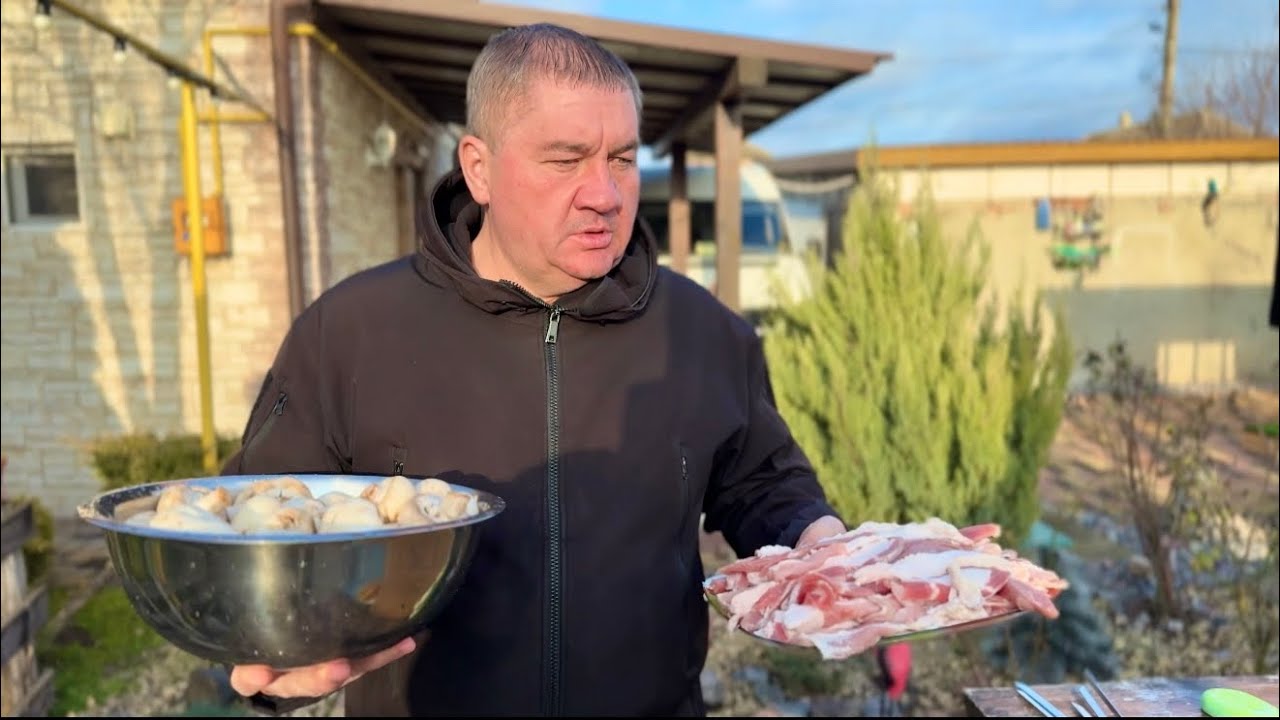 Шашлык из грибов с беконом по-деревенски!