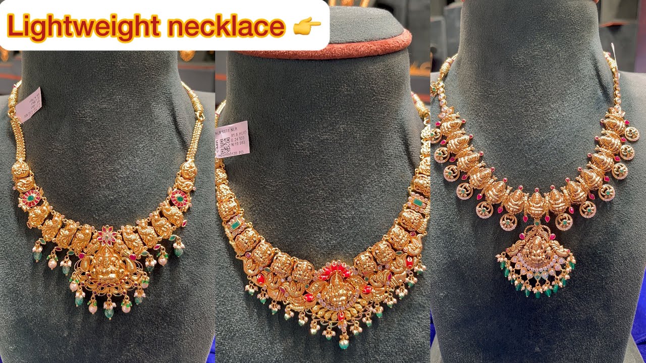 Light weight లో నిండుగా కనిపించే నెక్లెస్ Gold jewellery light weight latest designs #svarnam 