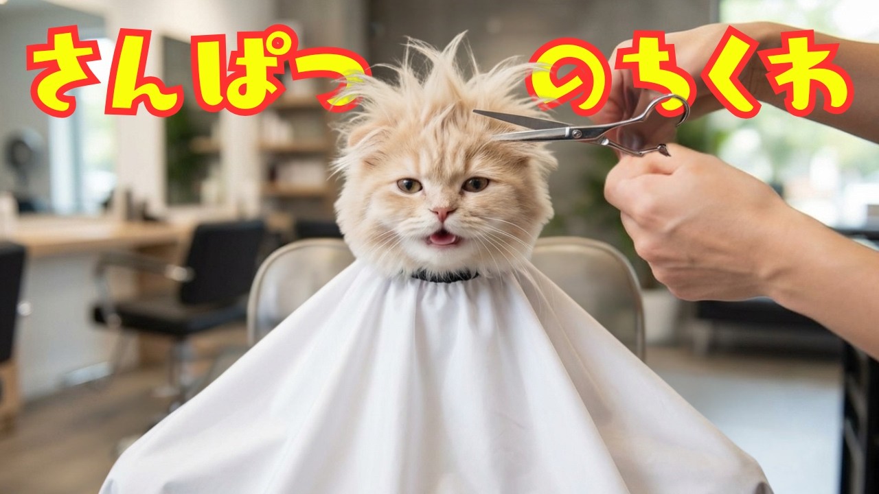 【世界一笑う猫ちくわ】カット中に寝ちゃった！？散髪のちくわ🐾｜Chikuwa’s Haircut