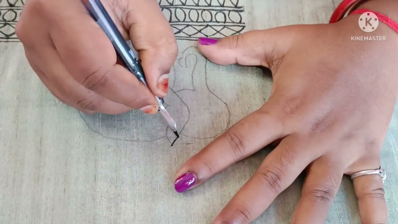 Madhubani painting elephant border design on chanderi cotton saree.