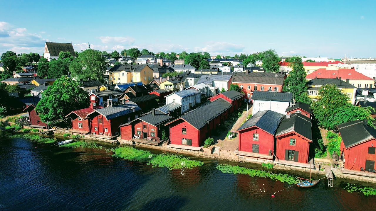 Porvoo Red Wooden Houses on the River Porvoonjoki Shore, July 2021
