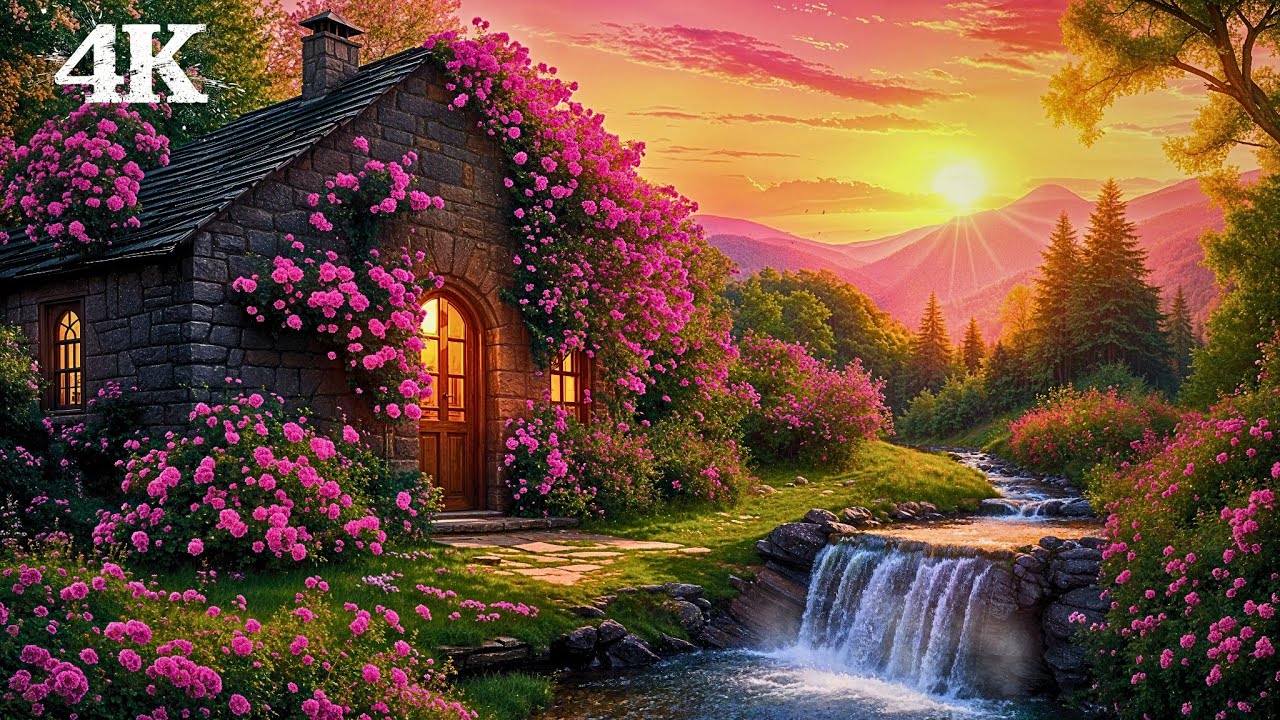 Enchanted Cottage Garden Ambience | Relax Instantly with Babbling Brook & Birds' Melodies