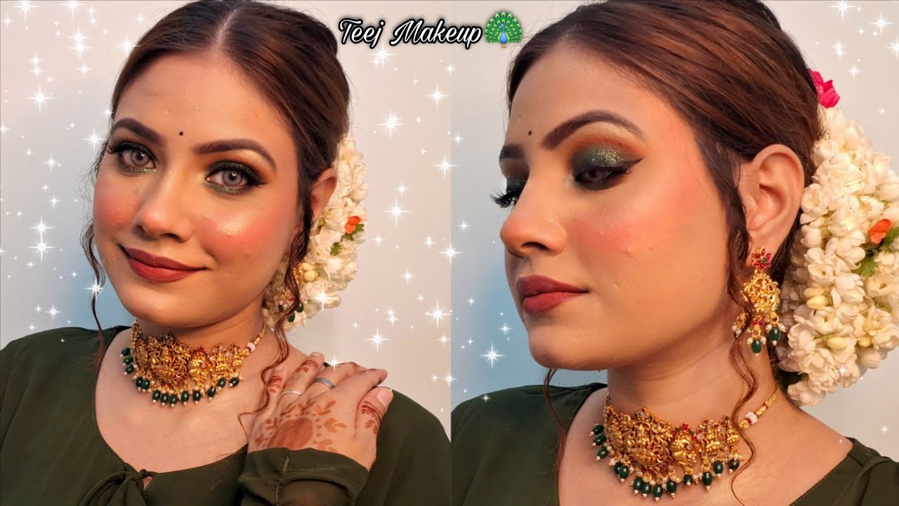 💚हरितालिका तीज श्रृंगार/Quick &Easy Teej Makeup look/Makeup For  Green Saree/suit 💚/Teej Makeup 2025