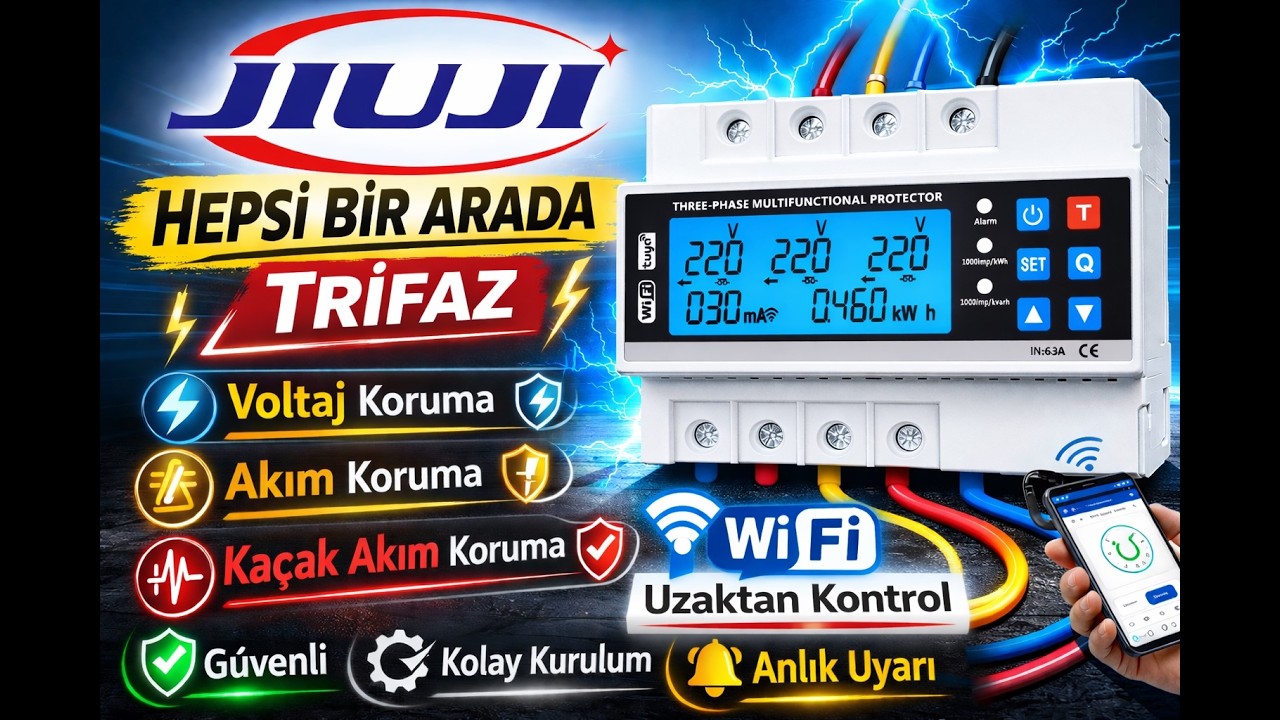 Jiuji Trifaz Kaçak Akım Koruma Özellikli Voltaj ve Akım Koruma Rölesi JJMVPD3-63LW