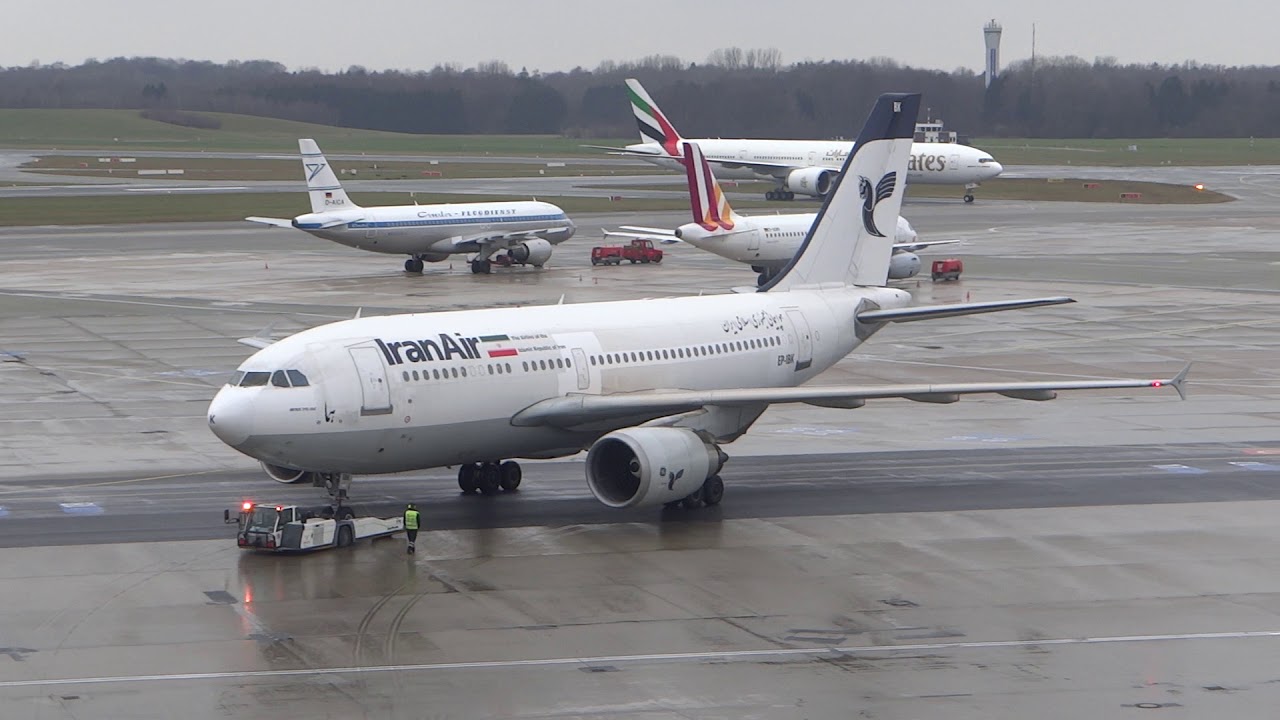 IRAN Air A310 Close UP De-Icing and Push Back at Hamburg Airport