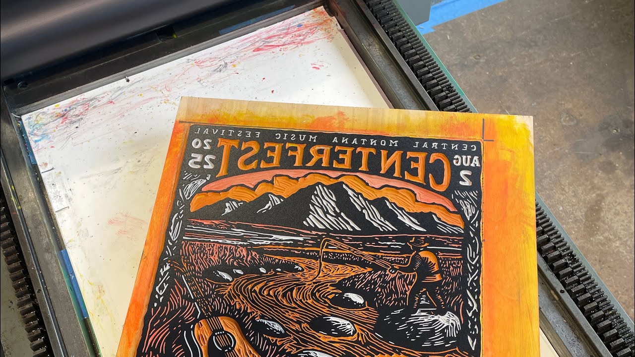 Reduction linocut poster process