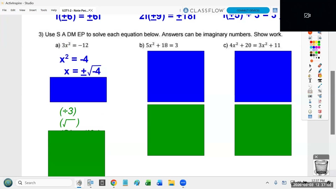 3-3-2026 - CHS - OBEN - 2-YR ALGEBRA 2 AB - DAY 101 - Imaginary and Complex Numbers