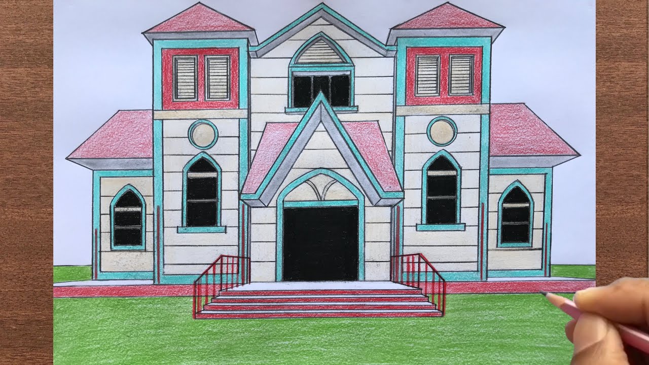 How to Draw a Church in 1-Point Perspective