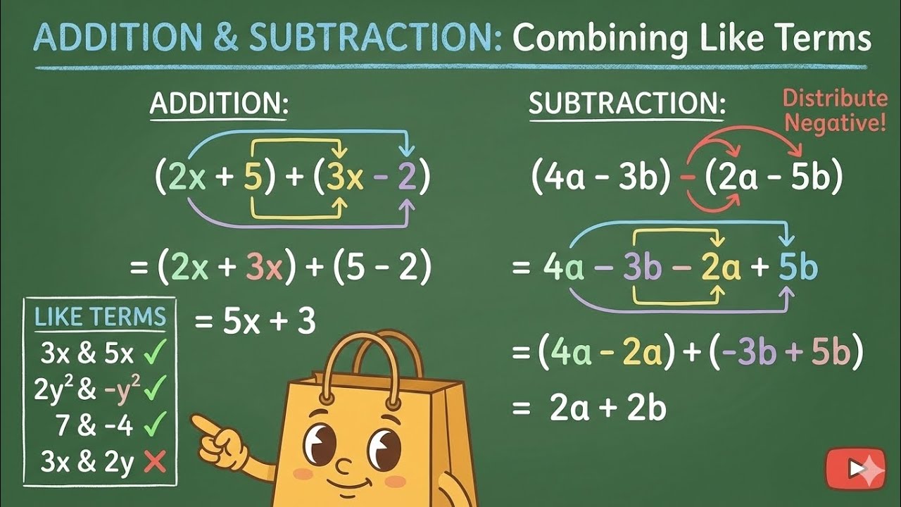 How to Combine Like Terms: Adding & Subtracting Algebraic Expressions