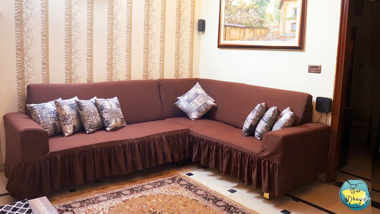Perfect Fitted Sofa Cover Cutting & Stitching || Elegant Corner Sofa Cover Making