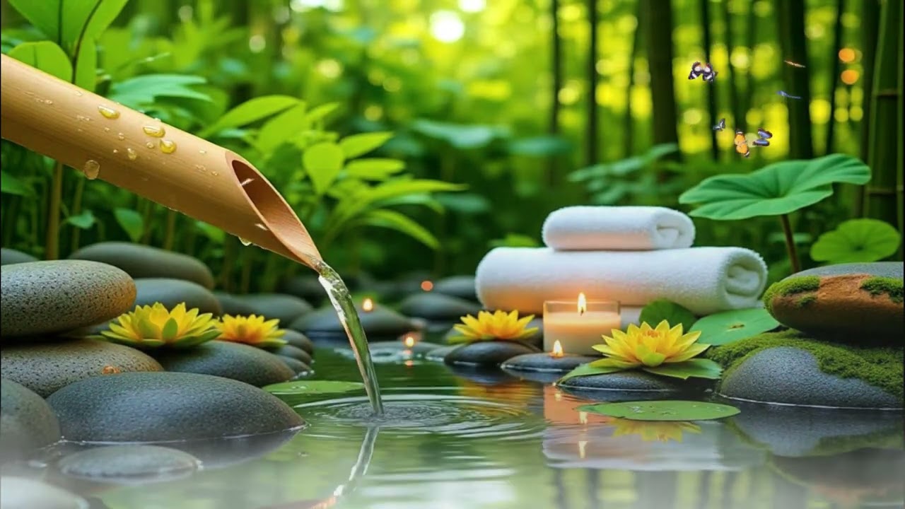 Peaceful Garden Sanctuary 🍵 | Bamboo Water Flows & Relaxing Music for Mindfulness