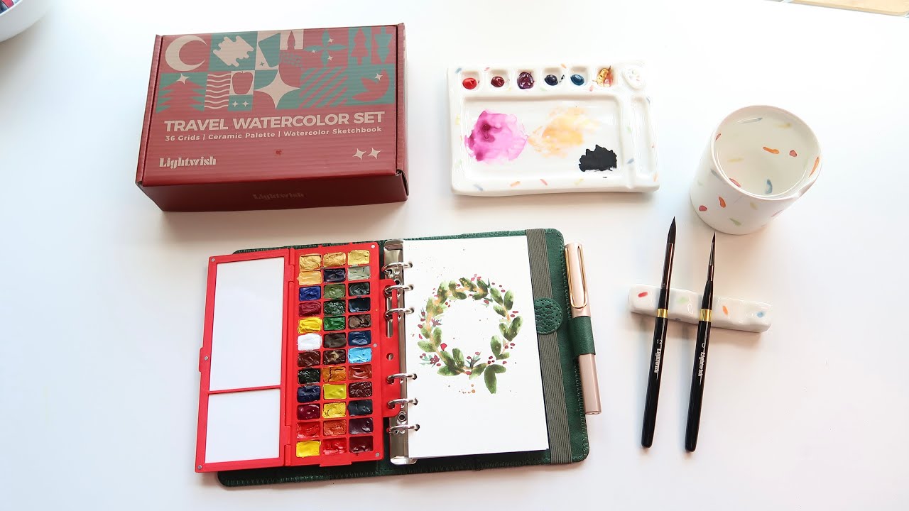 Набор акварели «Рождественское путешествие» с керамической палитрой для смешивания от Lightwish! ...