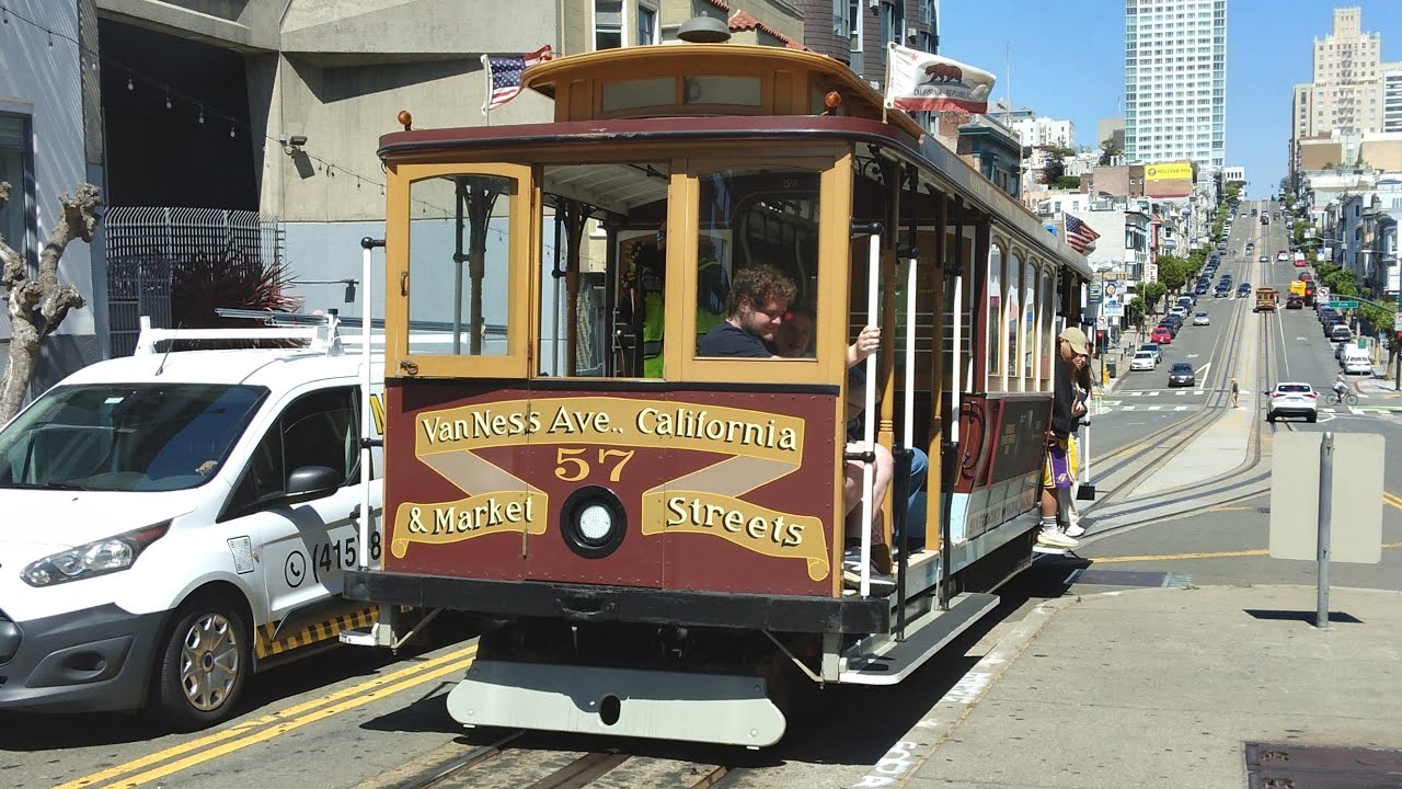 SF Muni #57 on the California Cable Car Line - Full Route Inbound to California & Drumm 7/14/25