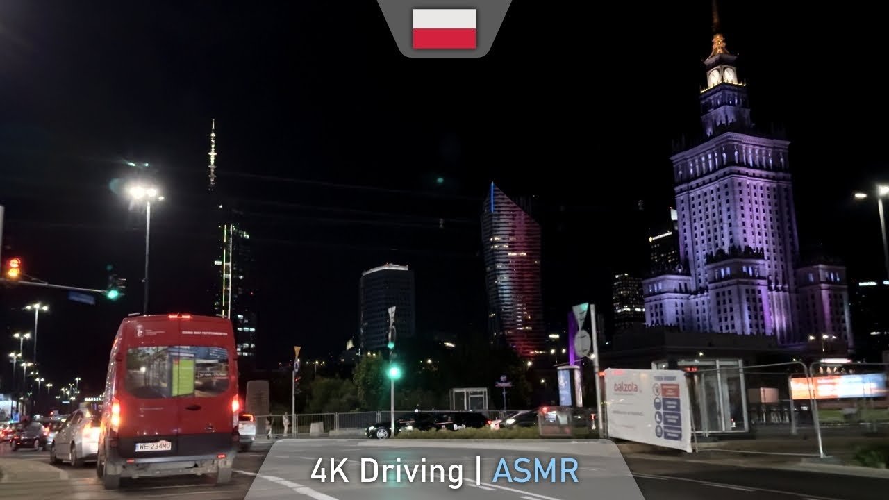 Night City Warsaw | Warszawa Nocą: Lively City Lights & Traffic | 4K 60FPS