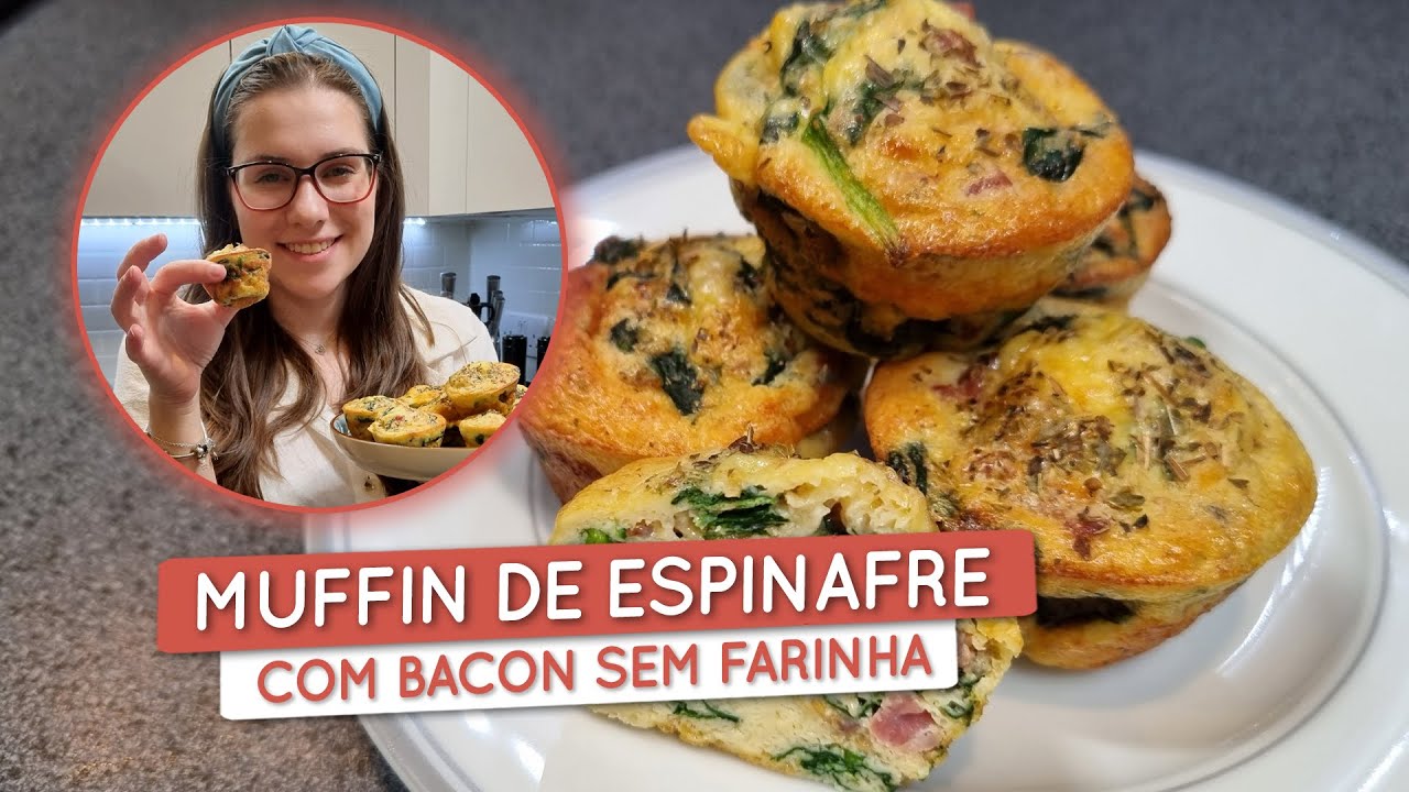 Lanche saudável e low carb rápido e fácil ! Muffin de espinafre com bacon