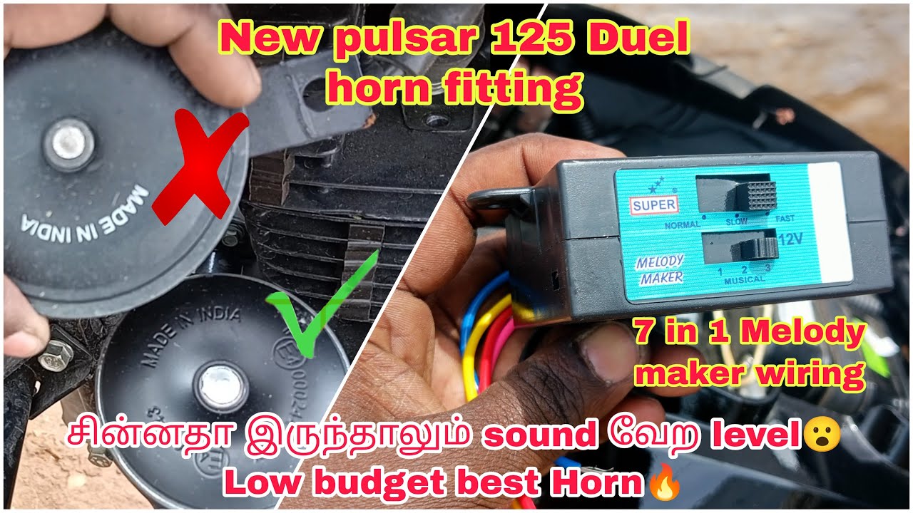 Horn fitting in New pulsar 125 bs6 bike || Melody maker wiring details | 7 in 1 duel  musical horn
