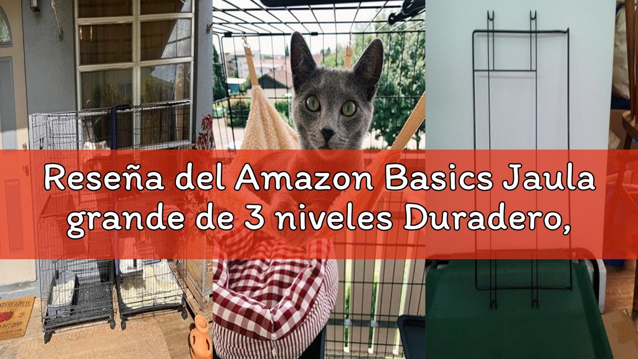 Reseña del Amazon Basics Jaula grande de 3 niveles Duradero,Seguro para gato para jugar, 91 x 57 x 1