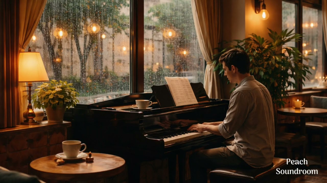 Cozy Rainy Café Piano 🌧️ Soft Jazz for Sleep, Study & Relax
