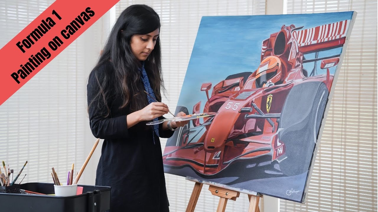 Formula 1 Car - Painting on Canvas l Acrylic Painting l Realistic Car l Ferrari Painting